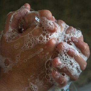 Coronavirus Health and Safety Tips, closeup of hands with lots of suds, handwashing
