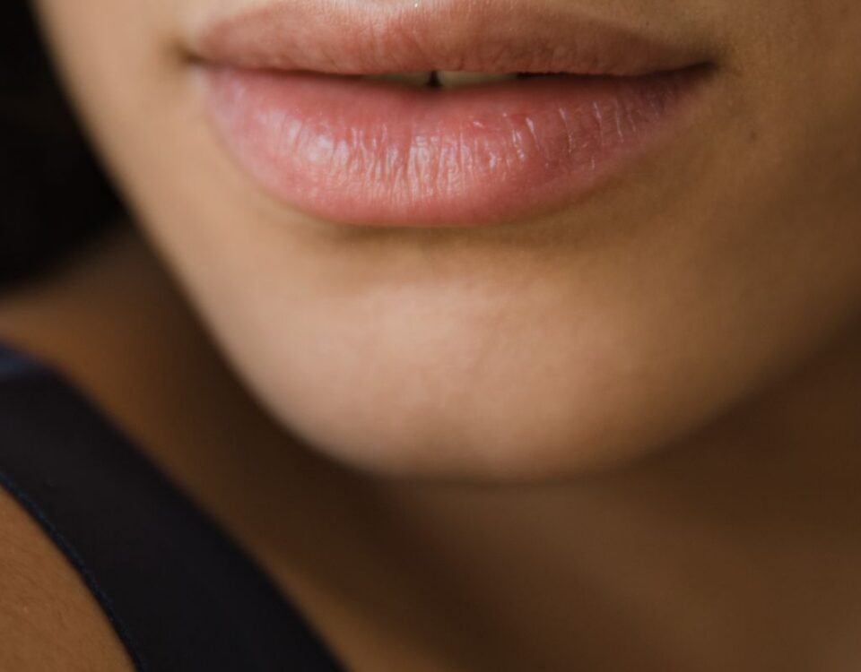 Close-up of healthy lips, where canker sores and cold sores appear